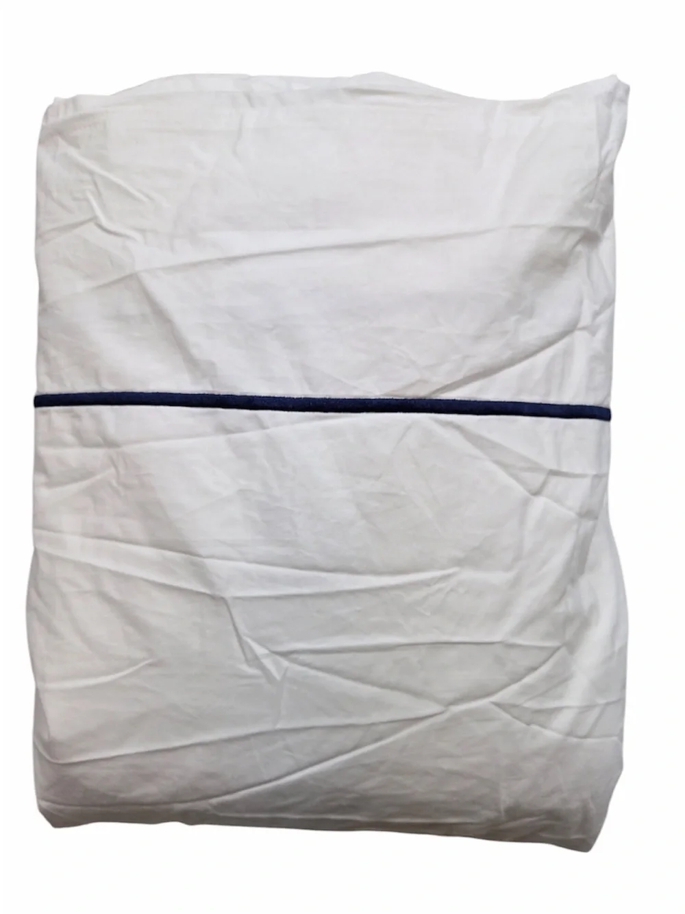 QUINCE Organic Percale Embroidered Border Duvet Cover King/C King Wht/Navy 8917